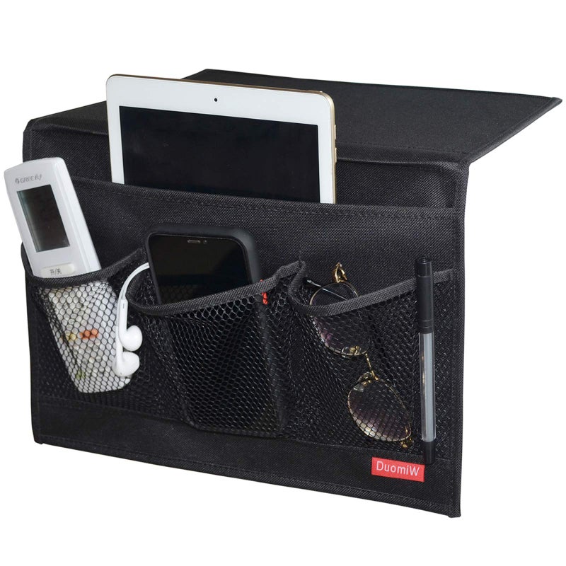 DuomiW Bedside Storage Organizer, Bedside Caddy, Table Cabinet Storage Organizer, TV Remote Control, Phones, Magazines, Tablets, Accessories (Black) - Image 1